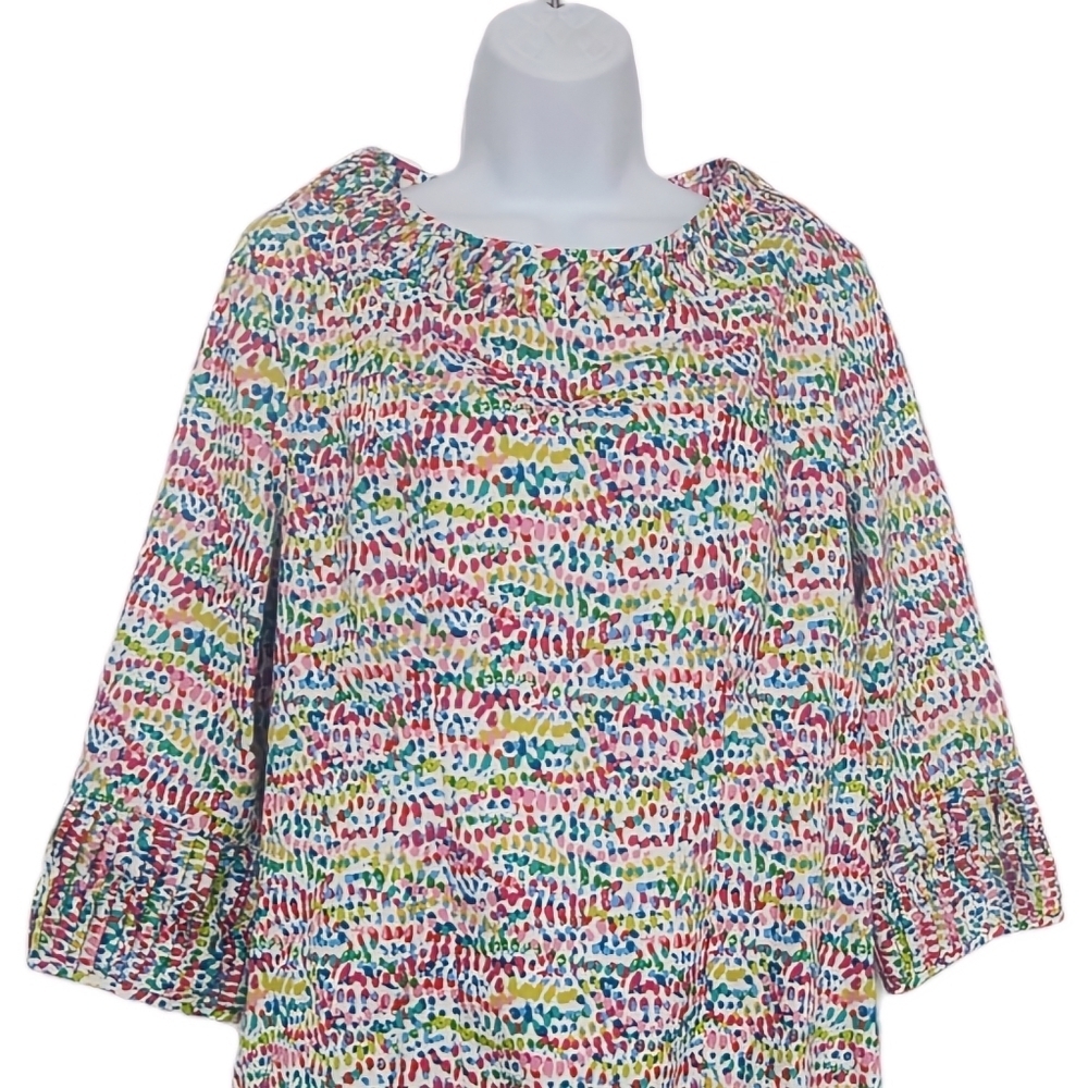 Nuny Couturier Vintage Style Ditsy Print Mini Shift Dress M/L Summer 3/4 Sleeve. - Picture 4 of 9